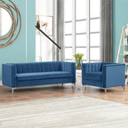 Morden Fort moderne set van 2 fauteuils en slaapbank met Dutch Velvet in grijs en ijzeren poten