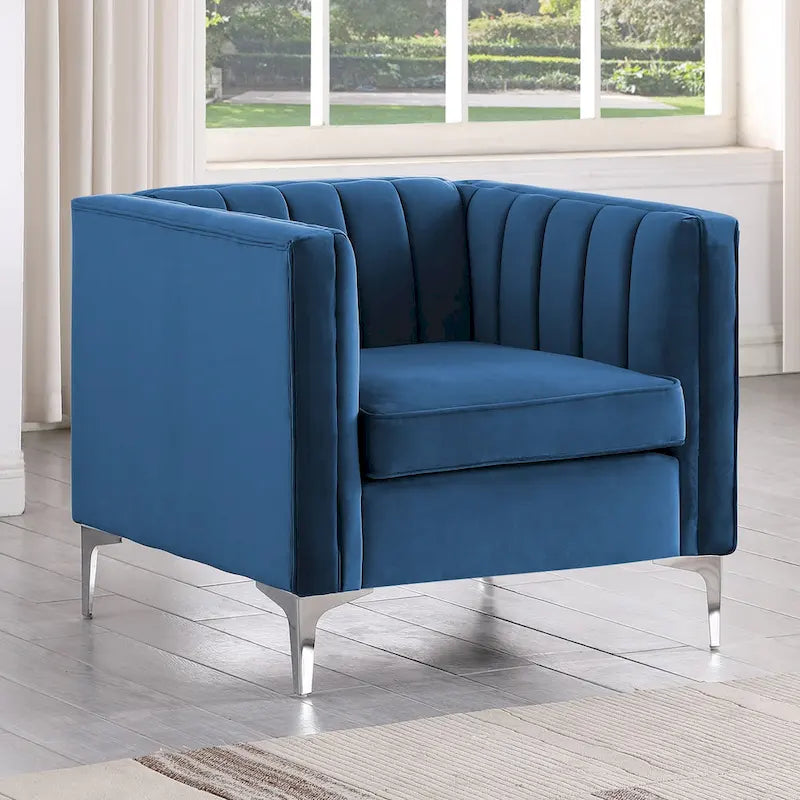 Morden Fort moderne set van 2 fauteuils en slaapbank met Dutch Velvet in grijs en ijzeren poten