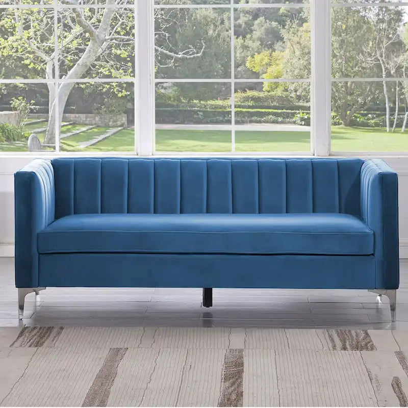 Morden Fort moderne set van 2 fauteuils en slaapbank met Dutch Velvet in grijs en ijzeren poten