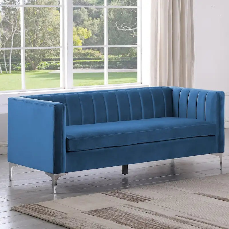 Morden Fort moderne set van 2 fauteuils en slaapbank met Dutch Velvet in grijs en ijzeren poten
