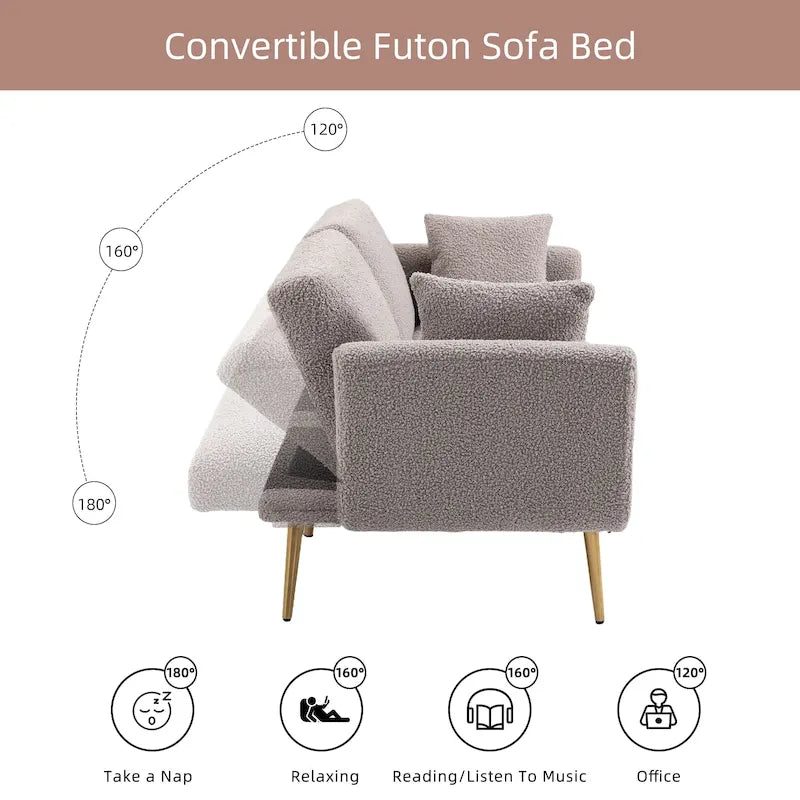 Gepolsterte Zweisitzerschlafsofas aus Teddy-Stoff mit Knopfheftung und roségoldenen Beinen