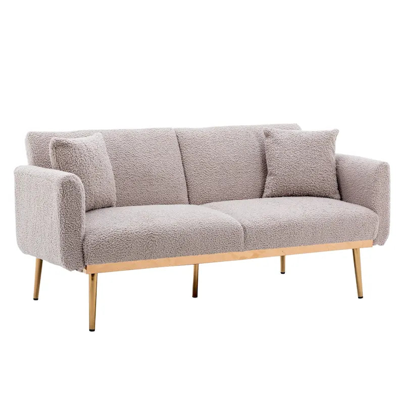 Gepolsterte Zweisitzerschlafsofas aus Teddy-Stoff mit Knopfheftung und roségoldenen Beinen