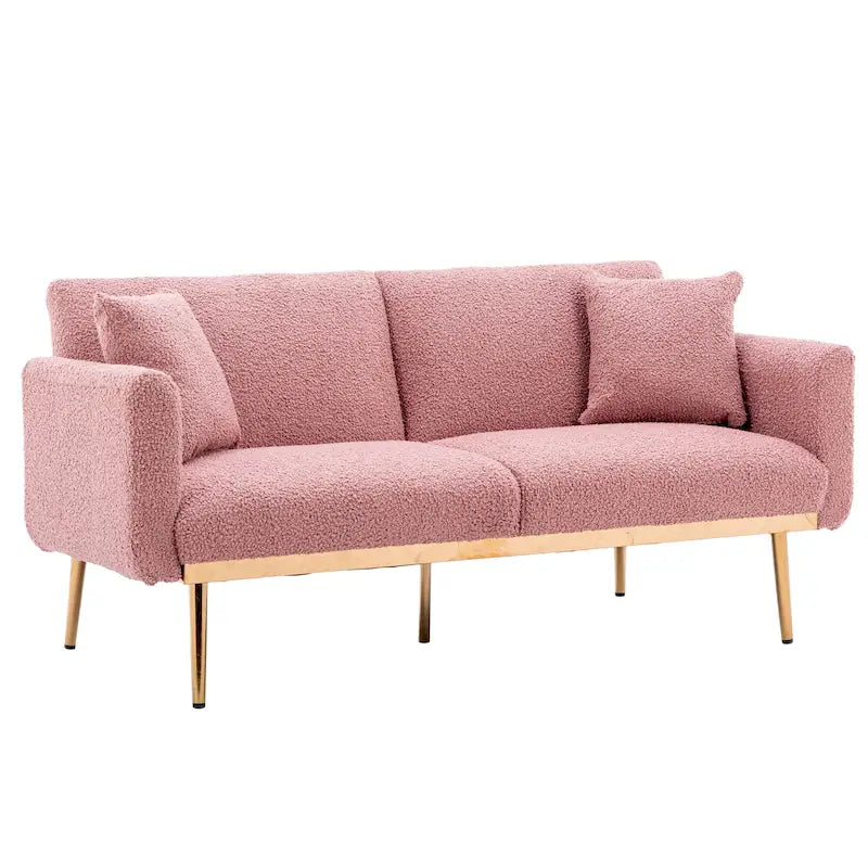 Gepolsterte Zweisitzerschlafsofas aus Teddy-Stoff mit Knopfheftung und roségoldenen Beinen