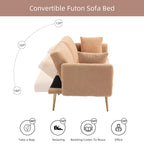 Gepolsterte Zweisitzerschlafsofas aus Teddy-Stoff mit Knopfheftung und roségoldenen Beinen