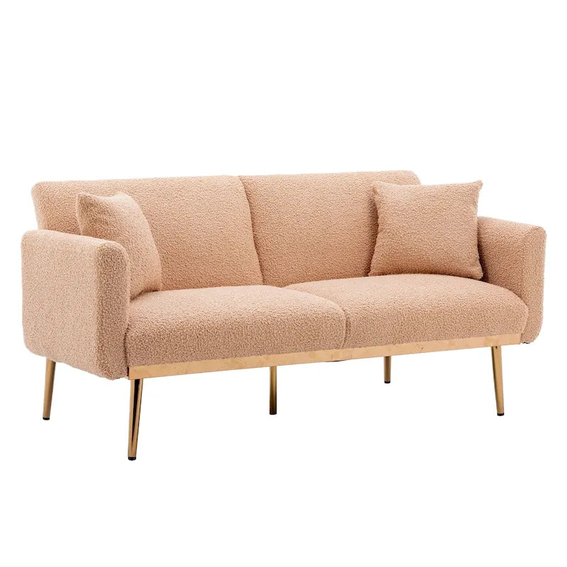 Gepolsterte Zweisitzerschlafsofas aus Teddy-Stoff mit Knopfheftung und roségoldenen Beinen