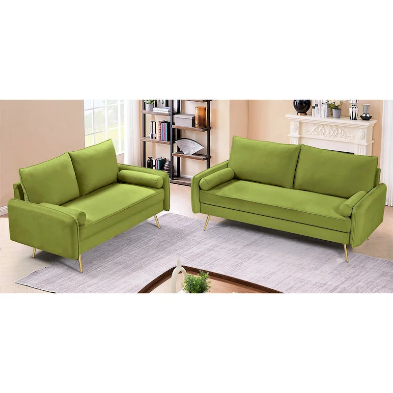 Ensemble de salon 2 pièces Villeda en velours, de style moderne du milieu du siècle