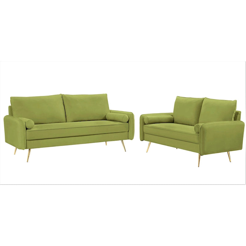 Ensemble de salon 2 pièces Villeda en velours, de style moderne du milieu du siècle