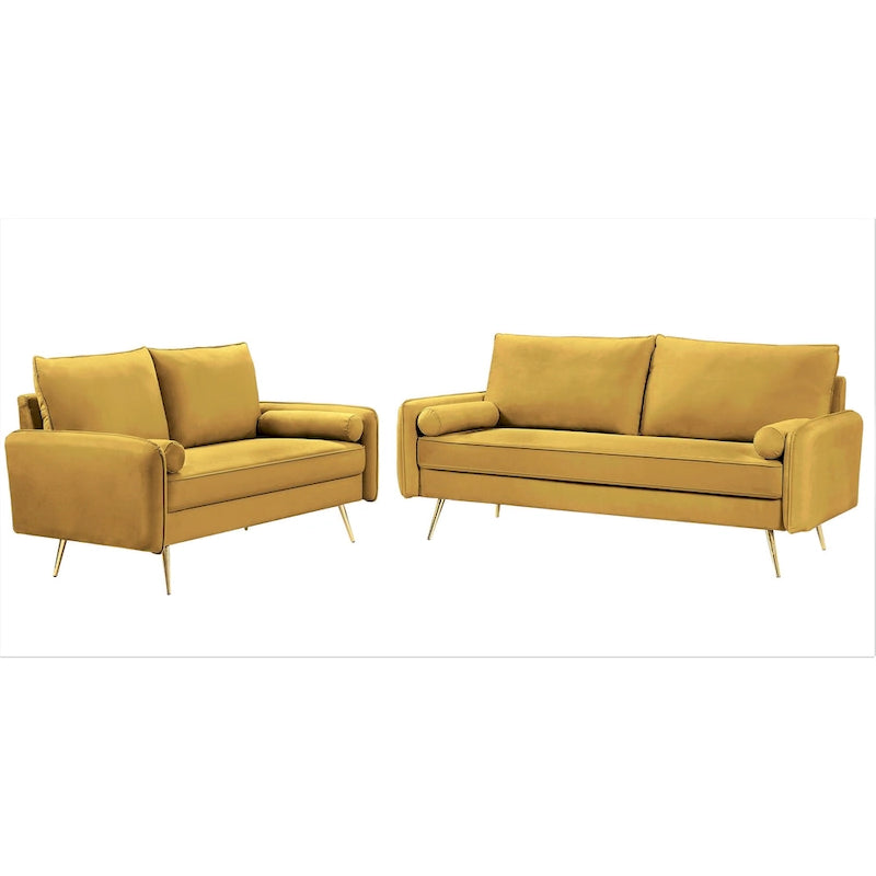 Ensemble de salon 2 pièces Villeda en velours, de style moderne du milieu du siècle