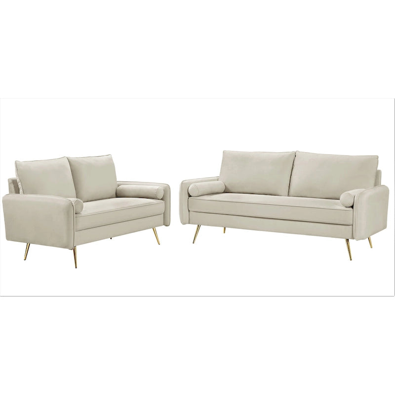 Ensemble de salon 2 pièces Villeda en velours, de style moderne du milieu du siècle