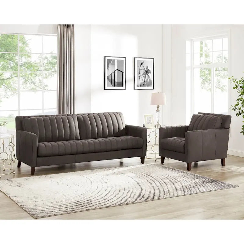 Ensemble Hydeline Ennis en cuir pleine fleur, canapé et fauteuil – canapé, fauteuil