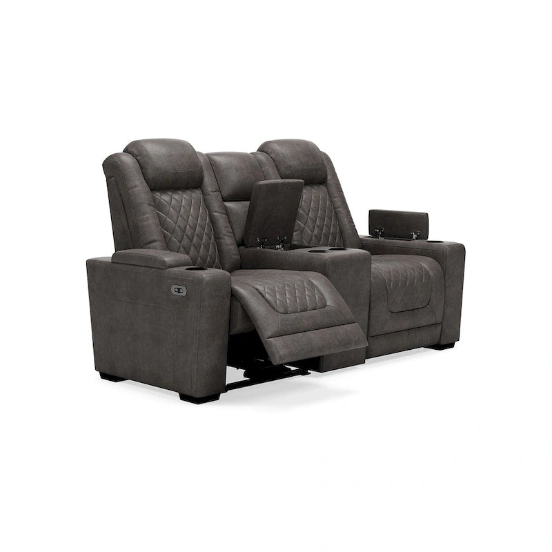 Signature Design by Ashley HyllMont graues elektrisch verstellbares Relax-Loveseat mit Konsole – 71.75 W x 39 D x 44 H