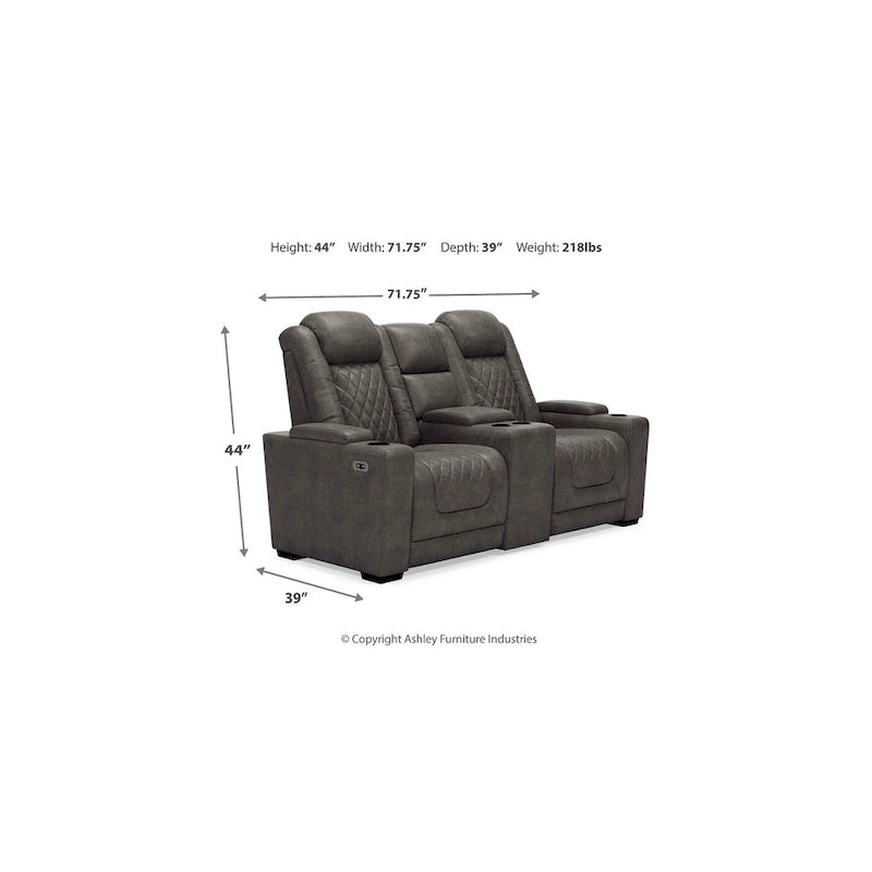 Signature Design by Ashley HyllMont graues elektrisch verstellbares Relax-Loveseat mit Konsole – 71.75 W x 39 D x 44 H