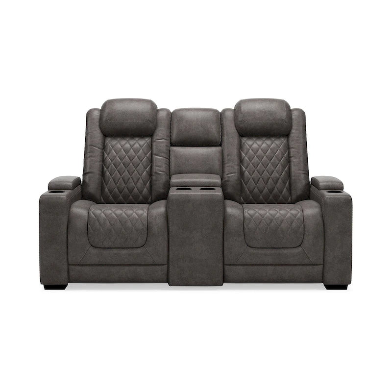 Signature Design by Ashley HyllMont graues elektrisch verstellbares Relax-Loveseat mit Konsole – 71.75 W x 39 D x 44 H