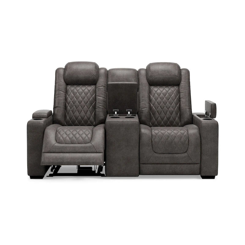 Signature Design by Ashley HyllMont graues elektrisch verstellbares Relax-Loveseat mit Konsole – 71.75 W x 39 D x 44 H