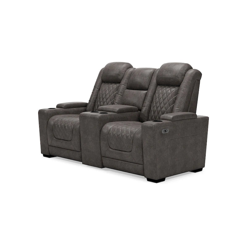 Signature Design by Ashley HyllMont graues elektrisch verstellbares Relax-Loveseat mit Konsole – 71.75 W x 39 D x 44 H