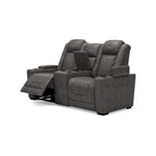 Signature Design by Ashley HyllMont graues elektrisch verstellbares Relax-Loveseat mit Konsole – 71.75 W x 39 D x 44 H