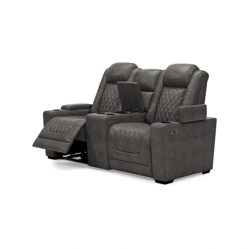 Signature Design by Ashley HyllMont graues elektrisch verstellbares Relax-Loveseat mit Konsole – 71.75 W x 39 D x 44 H
