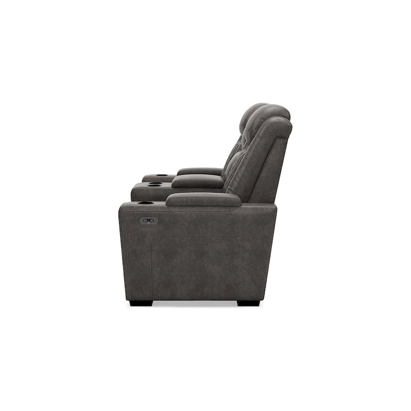 Signature Design by Ashley HyllMont graues elektrisch verstellbares Relax-Loveseat mit Konsole – 71.75 W x 39 D x 44 H