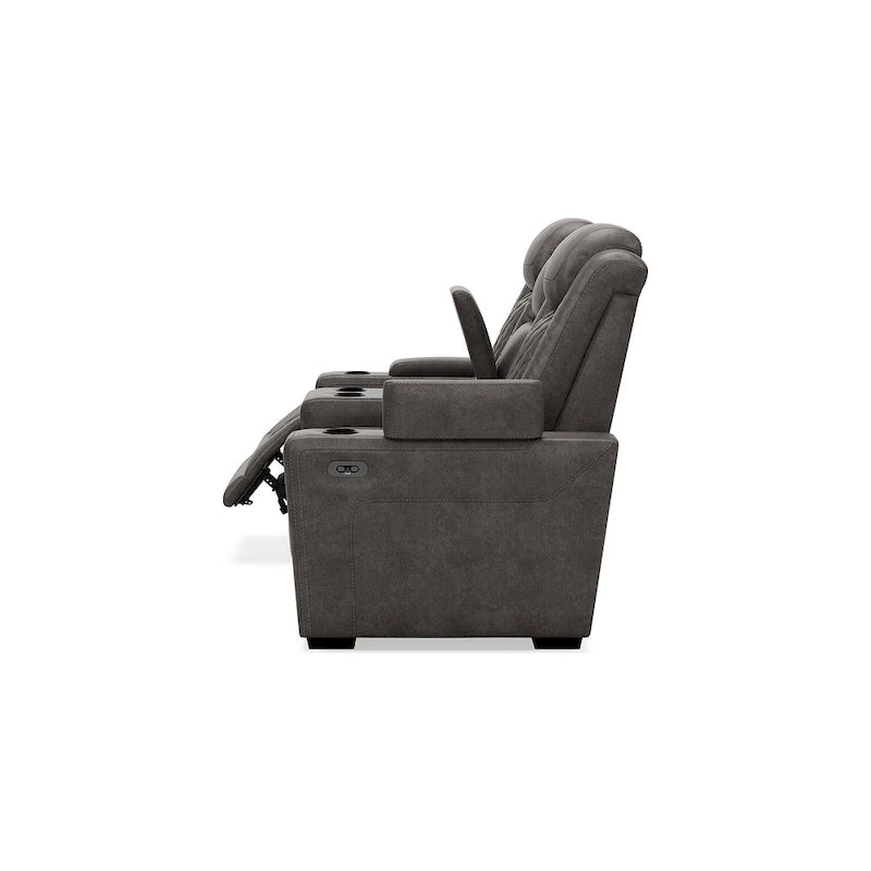 Signature Design by Ashley HyllMont graues elektrisch verstellbares Relax-Loveseat mit Konsole – 71.75 W x 39 D x 44 H