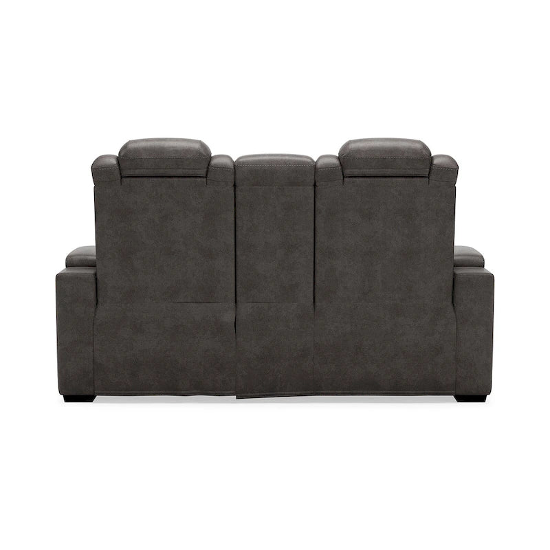 Signature Design by Ashley HyllMont graues elektrisch verstellbares Relax-Loveseat mit Konsole – 71.75 W x 39 D x 44 H