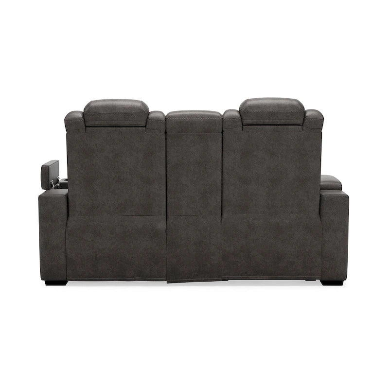 Signature Design by Ashley HyllMont graues elektrisch verstellbares Relax-Loveseat mit Konsole – 71.75 W x 39 D x 44 H