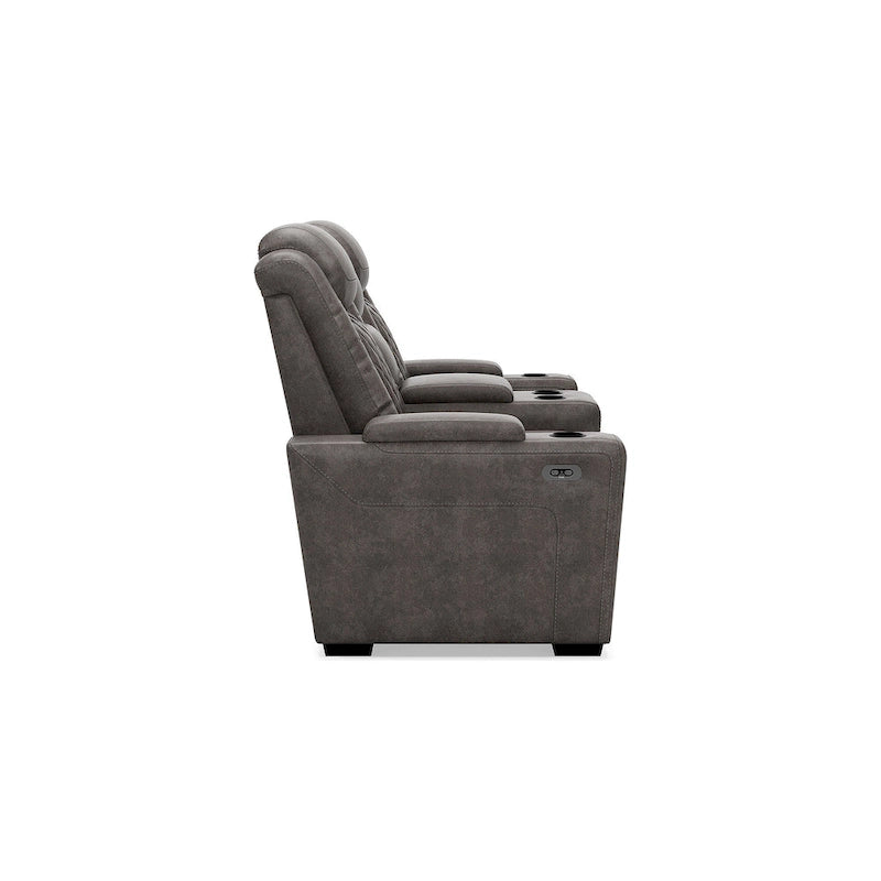 Signature Design by Ashley HyllMont graues elektrisch verstellbares Relax-Loveseat mit Konsole – 71.75 W x 39 D x 44 H