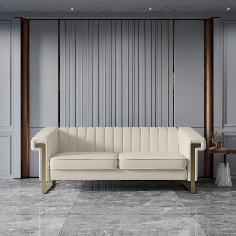 Canapé Chesterfield traditionnel capitonné en velours Takefuns, avec coussins amovibles et pieds dorés