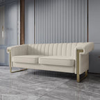 Canapé Chesterfield traditionnel capitonné en velours Takefuns, avec coussins amovibles et pieds dorés