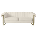 Canapé Chesterfield traditionnel capitonné en velours Takefuns, avec coussins amovibles et pieds dorés