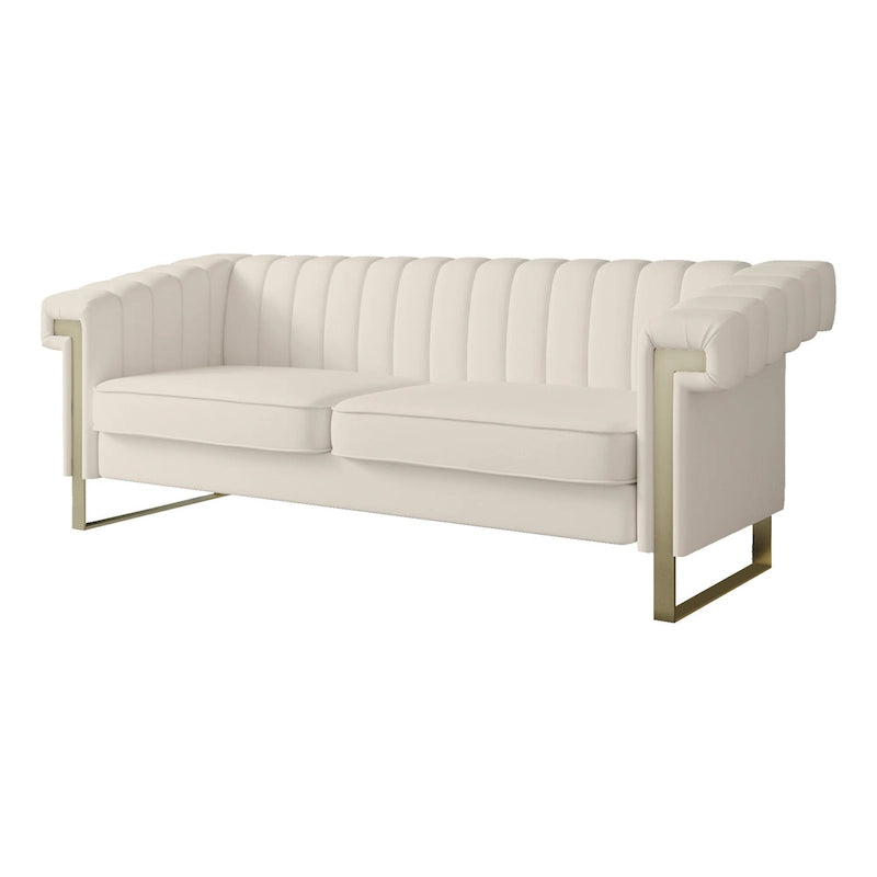 Canapé Chesterfield traditionnel capitonné en velours Takefuns, avec coussins amovibles et pieds dorés
