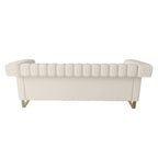 Canapé Chesterfield traditionnel capitonné en velours Takefuns, avec coussins amovibles et pieds dorés