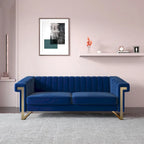 Canapé Chesterfield traditionnel capitonné en velours Takefuns, avec coussins amovibles et pieds dorés