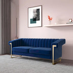 Canapé Chesterfield traditionnel capitonné en velours Takefuns, avec coussins amovibles et pieds dorés