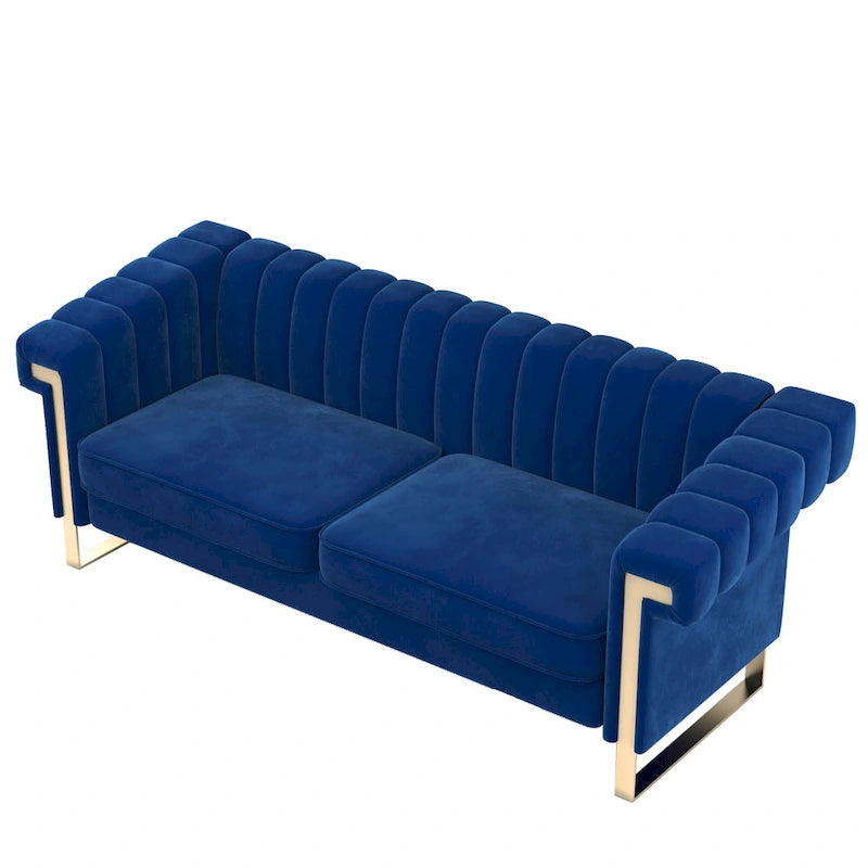 Canapé Chesterfield traditionnel capitonné en velours Takefuns, avec coussins amovibles et pieds dorés