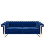 Canapé Chesterfield traditionnel capitonné en velours Takefuns, avec coussins amovibles et pieds dorés
