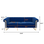 Canapé Chesterfield traditionnel capitonné en velours Takefuns, avec coussins amovibles et pieds dorés