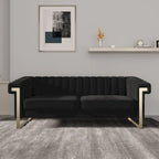 Canapé Chesterfield traditionnel capitonné en velours Takefuns, avec coussins amovibles et pieds dorés