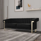 Canapé Chesterfield traditionnel capitonné en velours Takefuns, avec coussins amovibles et pieds dorés