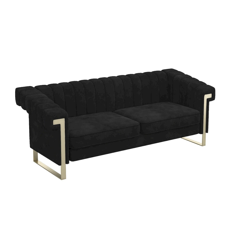 Canapé Chesterfield traditionnel capitonné en velours Takefuns, avec coussins amovibles et pieds dorés
