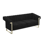 Canapé Chesterfield traditionnel capitonné en velours Takefuns, avec coussins amovibles et pieds dorés