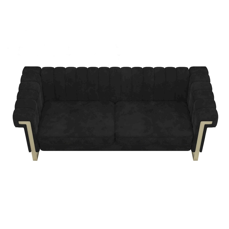 Canapé Chesterfield traditionnel capitonné en velours Takefuns, avec coussins amovibles et pieds dorés