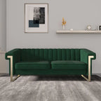 Canapé Chesterfield traditionnel capitonné en velours Takefuns, avec coussins amovibles et pieds dorés