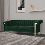 Canapé Chesterfield traditionnel capitonné en velours Takefuns, avec coussins amovibles et pieds dorés
