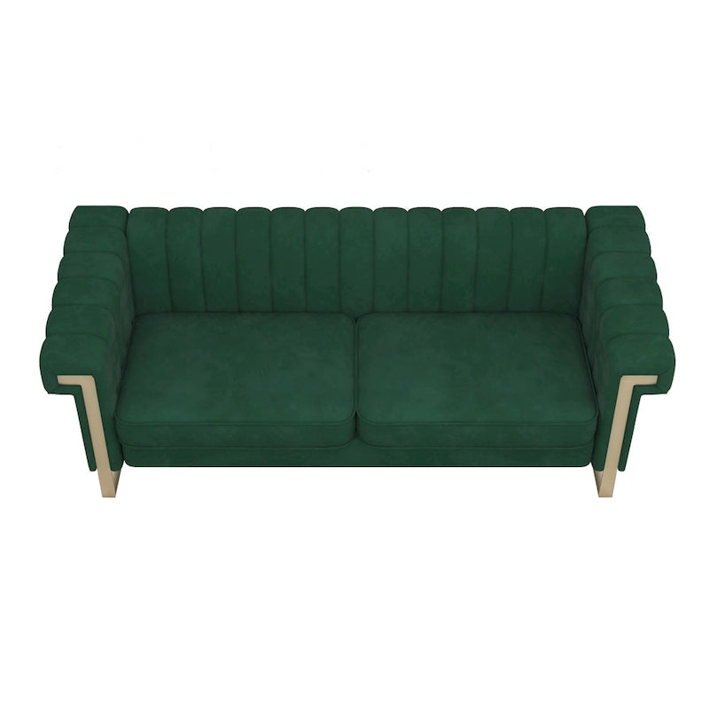 Canapé Chesterfield traditionnel capitonné en velours Takefuns, avec coussins amovibles et pieds dorés
