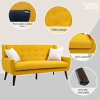 Modern Curved 63 Button Tufted Upholstered Loveseat with 2 Pillows