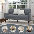 Modern Curved 63 Button Tufted Upholstered Loveseat with 2 Pillows
