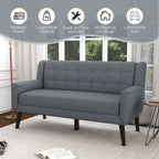 Modern Curved 63 Button Tufted Upholstered Loveseat with 2 Pillows