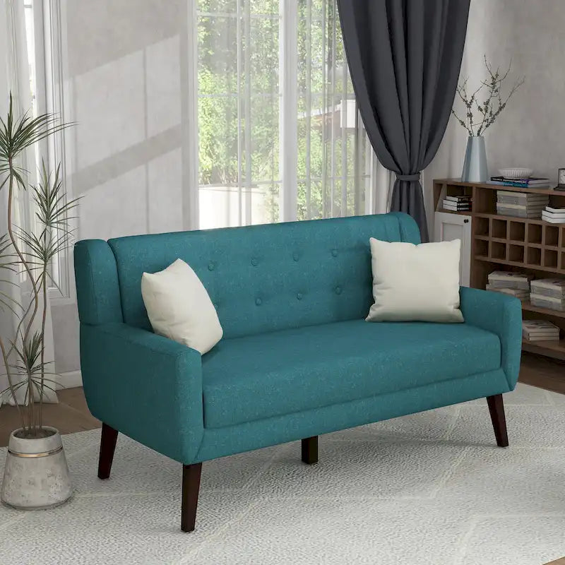 Modern Curved 63 Button Tufted Upholstered Loveseat with 2 Pillows