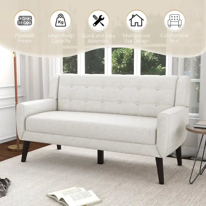 Modern Curved 63 Button Tufted Upholstered Loveseat with 2 Pillows
