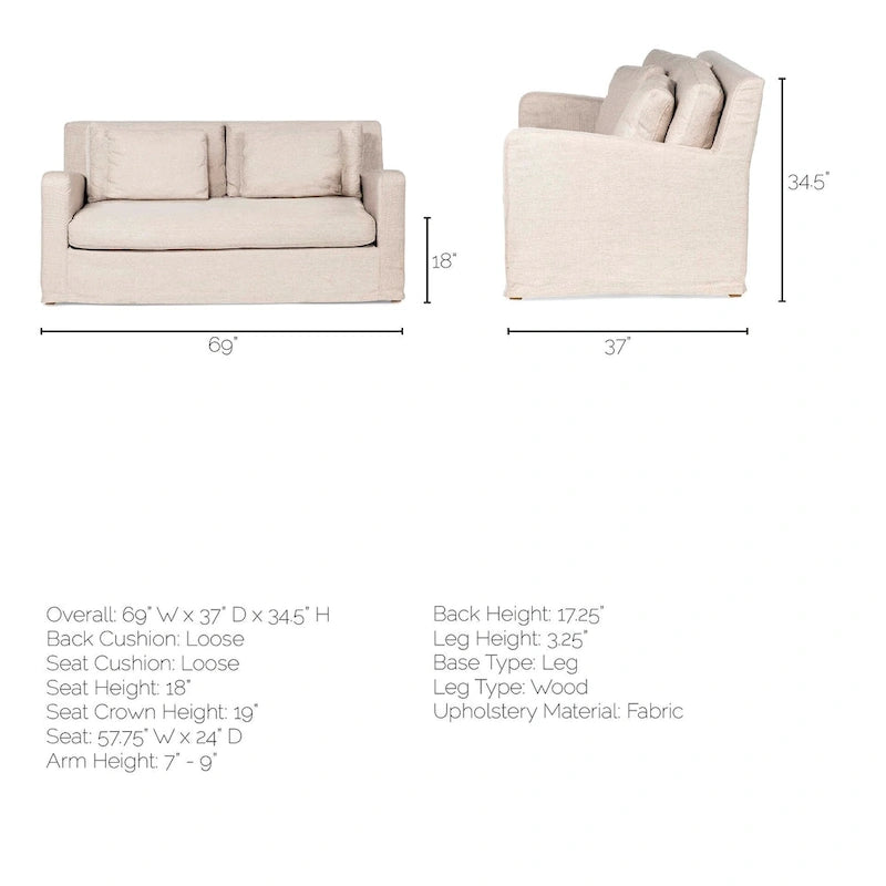 Sofá de dos plazas con funda beige Denly I